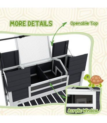 PawHut Tortoise House w/ Adjustable Lamp Holder, Openable Lid, Dual Main Houses