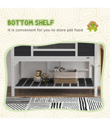 PawHut Tortoise House w/ Adjustable Lamp Holder, Openable Lid, Dual Main Houses