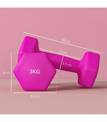 SPORTNOW Set of 2 Hexagonal Dumbbells Weights Pair, 2 x 3kg, Pink