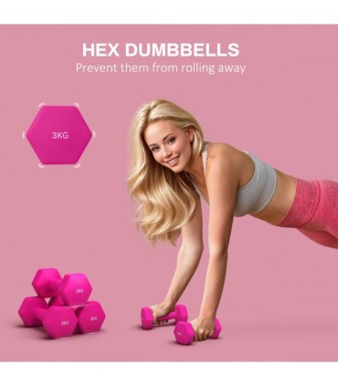 SPORTNOW Set of 2 Hexagonal Dumbbells Weights Pair, 2 x 3kg, Pink