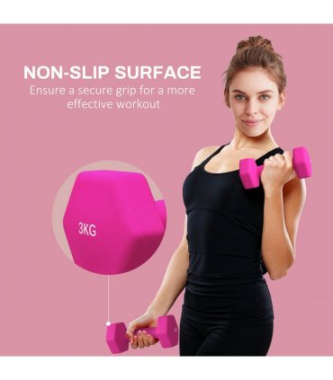SPORTNOW Set of 2 Hexagonal Dumbbells Weights Pair, 2 x 3kg, Pink