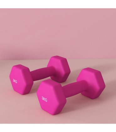 SPORTNOW Set of 2 Hexagonal Dumbbells Weights Pair, 2 x 3kg, Pink