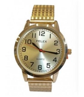 Pelex Mens Big number Gold Case Gold Dial Gold Bracelet Strap Quartz Watch