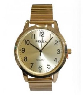 Pelex Mens Big number Gold Case Gold Dial Gold Bracelet Strap Quartz Watch