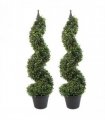 Pair of 90cm (3ft) Tall Artificial Boxwood Tower Trees Topiary Spiral Metal Top