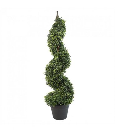 Pair of 90cm (3ft) Tall Artificial Boxwood Tower Trees Topiary Spiral Metal Top