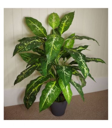 100cm Large Fox's Aglaonema (Spotted Evergreen) Tree Artificial Plant with Silver Metal Planter