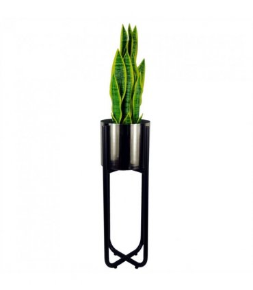Tall Black Stand with Silver Metal Planter 62cm x 18cm