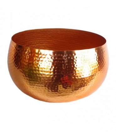 XL Metal Bowl Planter 32 x 20cm Hammered Copper Colour Straight Edge