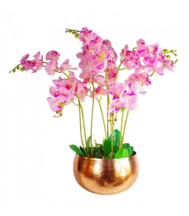 XL Metal Bowl Planter 32 x 20cm Hammered Copper Colour Straight Edge