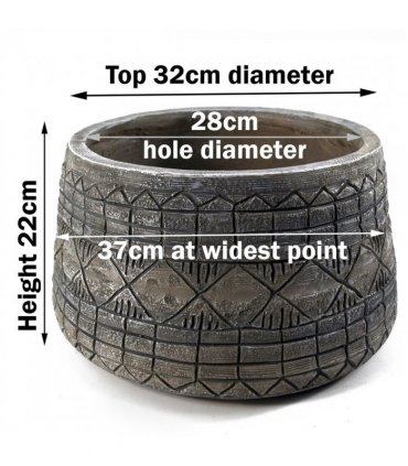 22cm x 37cm Large Grey Gliese Embossed Planter