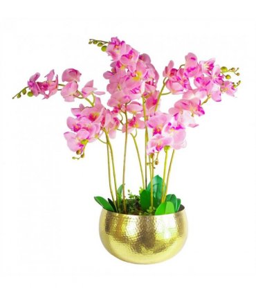XL Metal Bowl Planter 32 x 20cm Hammered Gold Colour Straight Edge
