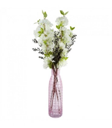 49cm Tall Pink Square Glass Vase