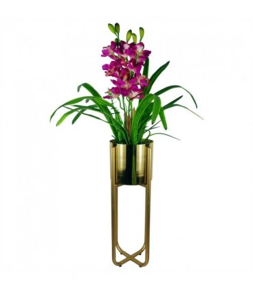 Tall Gold Stand with Iridescent Rainbow Metal Planter 62cm x 18cm