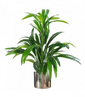 65cm Artificial Large Leaf Bamboo Shrub Plant with Silver Metal Planter