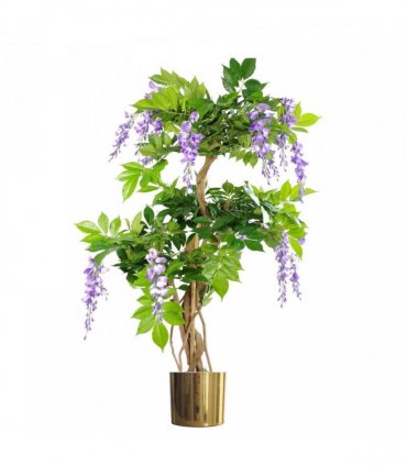 110cm Artificial Purple Wisteria Tree with Gold Metal Planter
