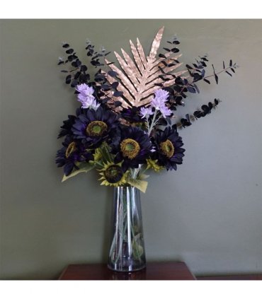 28cm Gold Rim Smoke Grey Glass Vase
