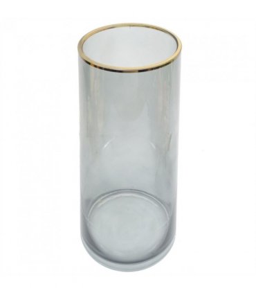28cm Gold Rim Smoke Grey Glass Vase