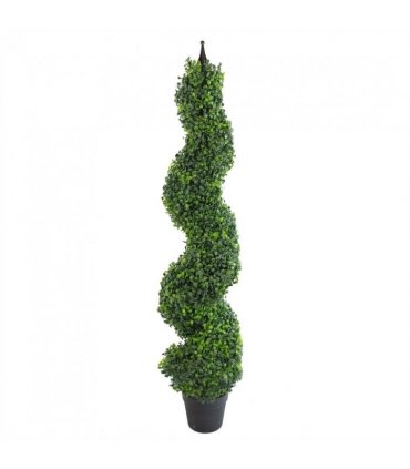 Pair of 120cm (4ft) Tall Artificial Boxwood Tower Trees Topiary Spiral Metal Top