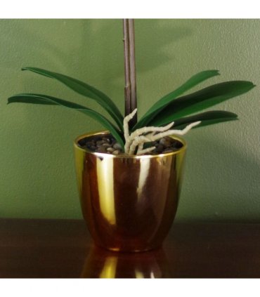 46cm Artificial Orchid Dark Pink and Gold