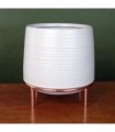 White Ceramic Planter Metal Stand Plant Pot
