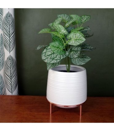White Ceramic Planter Metal Stand Plant Pot