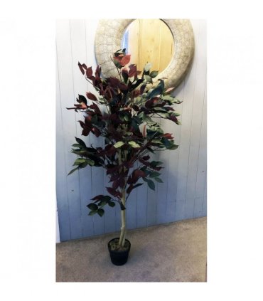 120cm (4ft) Artificial Red Ficus Tree With Gold Metal Planter