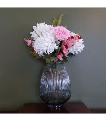 30cm Smoke Grey Ridged Glass Vase