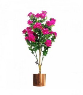 100cm Premium Artificial Azalea Pink Flowers Potted Plant with Copper Metal Planter