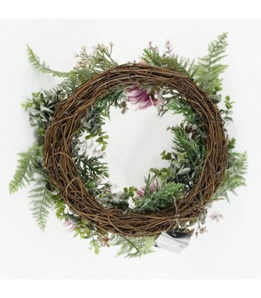 45cm Artificial Pink Floral Blossom Wreath