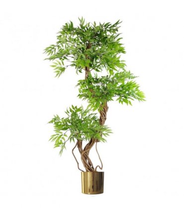 140cm Realistic Artificial Japanese Fruticosa Tree Ficus Tree Gold Metal Brushed Brass Planter
