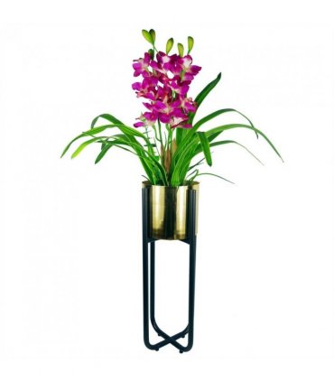 Tall Black Stand with Copper Metal Planter 62cm x 18cm