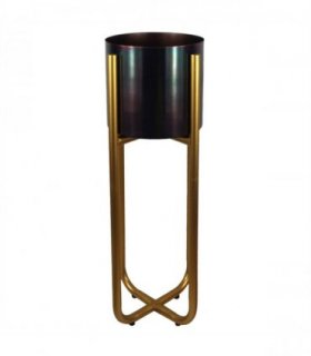 Tall Gold Stand with Black Metal Planter 62cm x 18cm