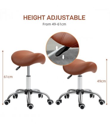 HOMCOM PU Leather Saddle Stool w/ Moulded Padded Seat Adjustable Height Brown