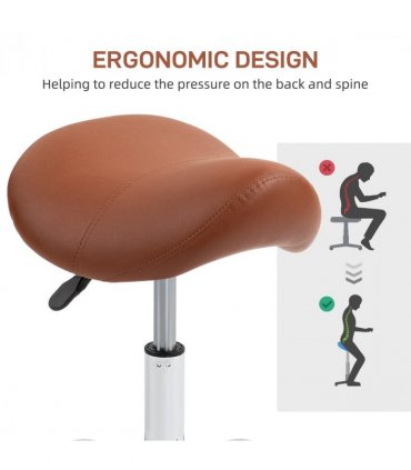 HOMCOM PU Leather Saddle Stool w/ Moulded Padded Seat Adjustable Height Brown