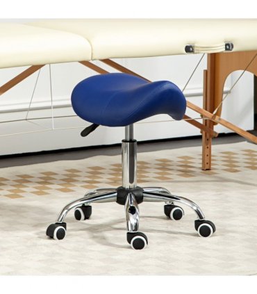 HOMCOM PU Leather Saddle Stool w/ Moulded Padded Seat Adjustable Height Blue