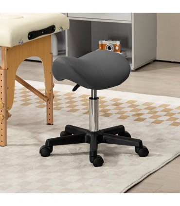 HOMCOM Saddle Stool Adjustable Rolling Salon Chair for Massage Spa Beauty Grey