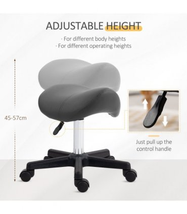 HOMCOM Saddle Stool Adjustable Rolling Salon Chair for Massage Spa Beauty Grey
