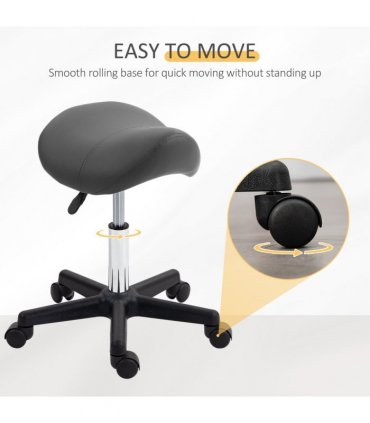 HOMCOM Saddle Stool Adjustable Rolling Salon Chair for Massage Spa Beauty Grey