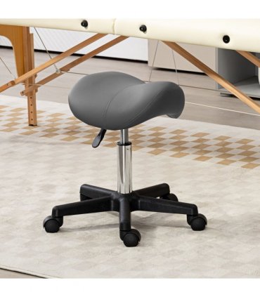 HOMCOM Saddle Stool Adjustable Rolling Salon Chair for Massage Spa Beauty Grey