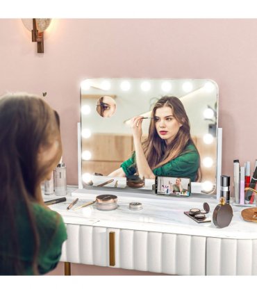 HOMCOM Hollywood Dimmable Lighted Makeup Mirror with Magnifier, USB Port