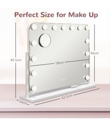 HOMCOM Hollywood Dimmable Lighted Makeup Mirror with Magnifier, USB Port