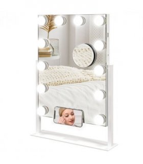 HOMCOM Hollywood Lighted Makeup Mirror with Magnifier, USB Port, Phone Holder
