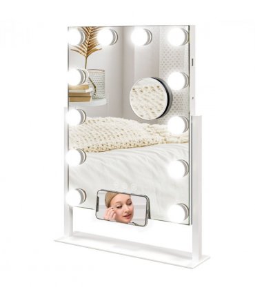 HOMCOM Hollywood Lighted Makeup Mirror with Magnifier, USB Port, Phone Holder