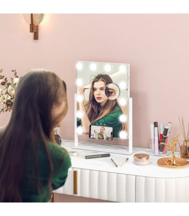 HOMCOM Hollywood Lighted Makeup Mirror with Magnifier, USB Port, Phone Holder