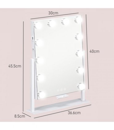 HOMCOM Hollywood Lighted Makeup Mirror with Magnifier, USB Port, Phone Holder