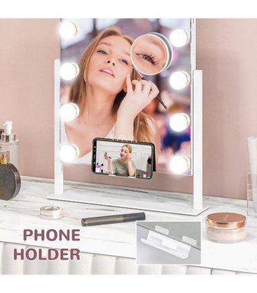 HOMCOM Hollywood Lighted Makeup Mirror with Magnifier, USB Port, Phone Holder