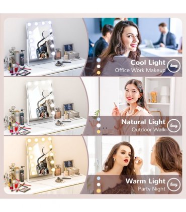 HOMCOM Hollywood Lighted Makeup Mirror with Magnifier, USB Port, Phone Holder