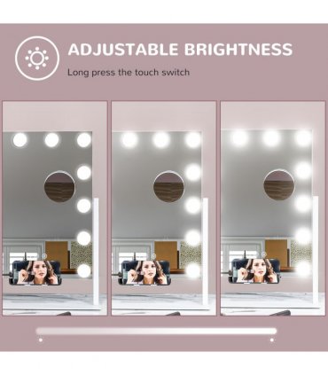 HOMCOM Hollywood Lighted Makeup Mirror with Magnifier, USB Port, Phone Holder