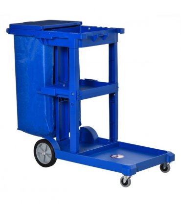 HOMCOM Cleaning Cart On Wheels, Housekeeping Trolley w/ 3 Tier Shelves, Blue
